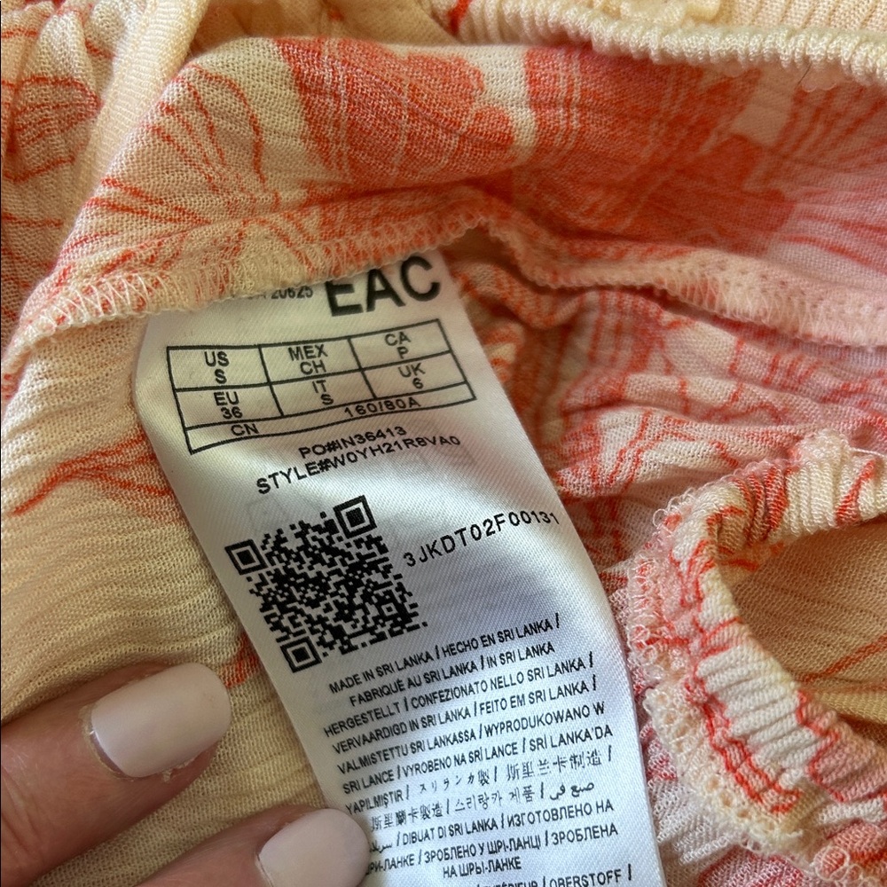 EAC Melon Orange Floral Criss Cross Front Long Sleeve Blouse - Size S - Picture 5 of 5